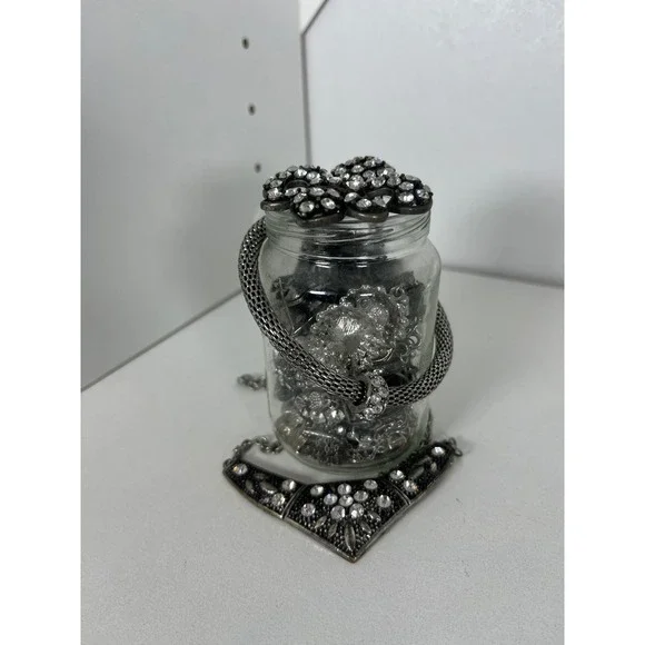 Mixed Silver Tone Costume Jewelry Lot Jar Rhinestone Statement Necklace Brooch - Picture 6 of 11